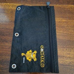 Vintage 90's Garfield Embroidered Black Pencil Pouch For Binder